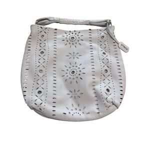 Furla White Leather Laser Cut Floral Hobo Shoulder Bag Tote 113683